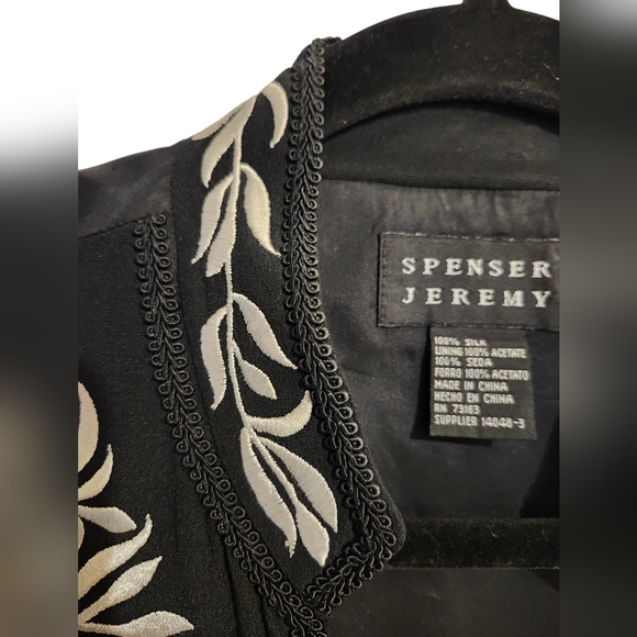 Spenser Jeremy Embroidered Silk Vest, Womens Zip Up Black Silk Vest, Size Large - Picture 3 of 11